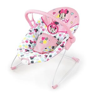 Disney Baby MINNIE MOUSE Baby Bouncer Soothing Vibrations Plush Infant Seat - Removable Toy Bar, Nonslip Feet, 0-6 Months Up to 20 lbs (Spotty Dotty)