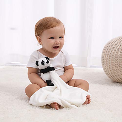 Apricot Lamb Stuffed Animals Security Blanket Panda Infant Nursery Character Blanket Luxury Snuggler Plush (White Panda, 10 Inches)