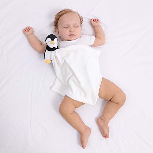 Apricot Lamb Stuffed Animals Security Blanket Black Penguin Infant Nursery Character Blanket Luxury Snuggler Plush(Black Penguin, 14 Inches)