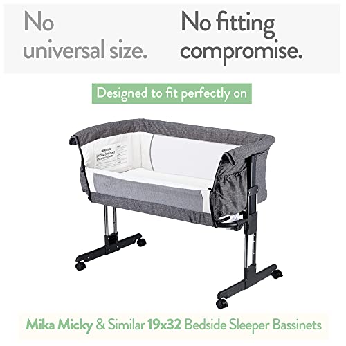 Bassinet Fitted Sheets Compatible with Mika Micky Bedside Sleeper – Snuggly Soft Jersey Cotton – Fits Perfectly on 19 x 32 Inch Bed Side Sleeper Mattress Pad – Grey Stripes, Sheep – 2 Pack