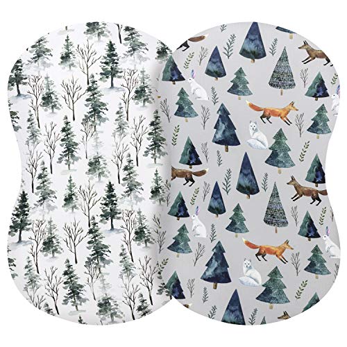 Pobi Baby - 2 Pack Premium Bassinet Sheets for Standard Bassinets - Ultra-Soft Cotton Blend, Stylish Animal Woodland Pattern, Safe and Snug for Baby (Magical)