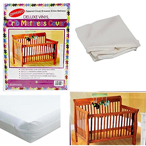 Deluxe Vinyl Zippered Crib Mattress Cover Full Encasement 28" x 52" Standard Size Waterproof