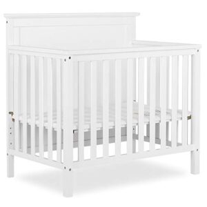 dream on me ava 4-in-1 convertible mini crib in white, greenguard gold certified, non-toxic finish, comes with 1" mattress pad, with 3 mattress height settings