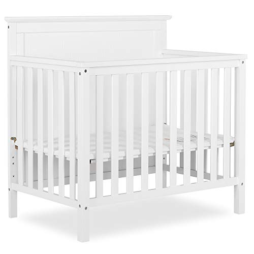 Dream On Me Ava 4-in-1 Convertible Mini Crib in White, Greenguard Gold Certified, Non-Toxic Finish, Comes with 1" Mattress Pad, with 3 Mattress Height Settings