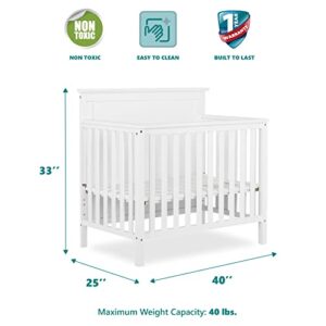 Dream On Me Ava 4-in-1 Convertible Mini Crib in White, Greenguard Gold Certified, Non-Toxic Finish, Comes with 1" Mattress Pad, with 3 Mattress Height Settings