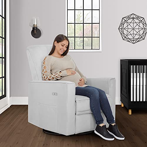 Evolur Harlow Deluxe Upholstered Plush Seating Glider Swivel, Rocker, Power Recliner with USB Port, Greenguard Gold Certified, Chair for Nursery in Misty Grey, Modern