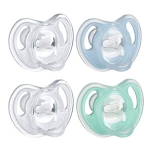 tommee tippee ultra-light silicone pacifier, symmetrical one-piece design, bpa-free silicone binkies, 0-6m, 4-count