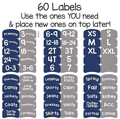 6 Adult or Baby Boy Nursery Clothing Size Closet Dividers Navy Gray Arrows (Fits 1.5" Rod)