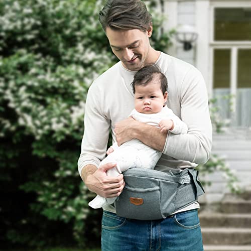 SUNVENO Baby Hipseat Carrier, Ergonomic Hip Seat Safety Infant Carrier for Mom Lightweight Certified Cotton Soft Carriers for Newborns, Toddlers, Grey