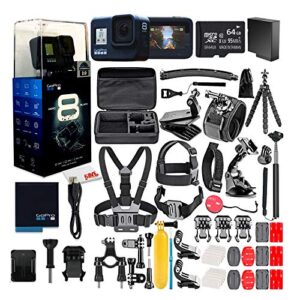 GoPro HERO8 Black Digital Action Camera - Waterproof, Touch Screen, 4K UHD Video, 12MP Photos, Live Streaming, Stabilization - with 50 Piece Accessory Kit + 64GB Memory Card + Extra Battery