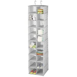 mdesign soft fabric over closet rod hanging storage organizer with 20 shelves for baby room or nursery - tiered hanging organizers - polka dot print - gray/white