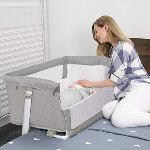 RONBEI Baby Bassinet, Bedside Sleeper,Baby Bed to Bed,Babies Crib Bed, Adjustable Portable Bed for Infant/Baby Boy/Baby Girl/Newborn (Light Grey)