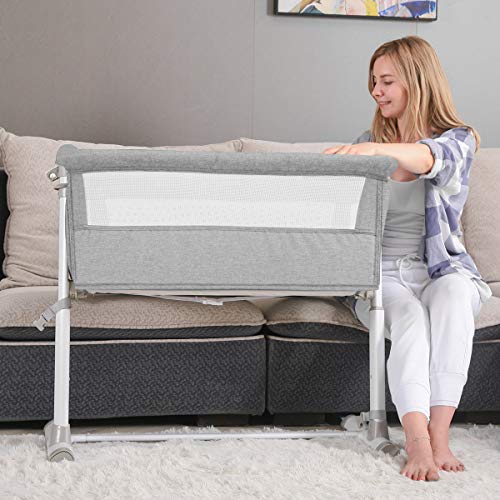 RONBEI Baby Bassinet, Bedside Sleeper,Baby Bed to Bed,Babies Crib Bed, Adjustable Portable Bed for Infant/Baby Boy/Baby Girl/Newborn (Light Grey)