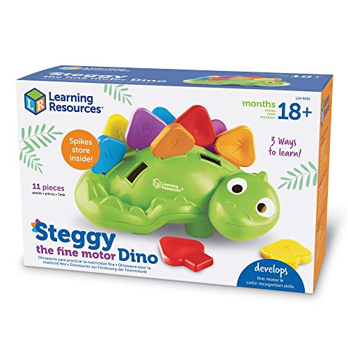 Learning Resources Steggy The Fine Motor Dino - 11 Pieces, Ages 18+ Months Toddler Learning Toys, Fine Motor and Sensory Toy, Toddler Montessori Toys, Dino Toys, Preschool Toys