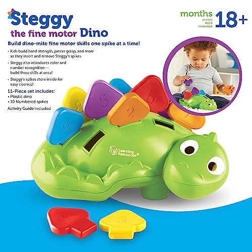 Learning Resources Steggy The Fine Motor Dino - 11 Pieces, Ages 18+ Months Toddler Learning Toys, Fine Motor and Sensory Toy, Toddler Montessori Toys, Dino Toys, Preschool Toys