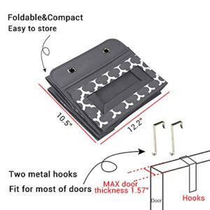 Over Door Organizer, Bathroom Pantry Nursery Cabinet Baby Storage with 5 Large Pockets & 2 Widened Hooks, Wall Mount Hanging Organizer with Clear Window for Cosmetics, Diapers, Closet, Dorm, Grey