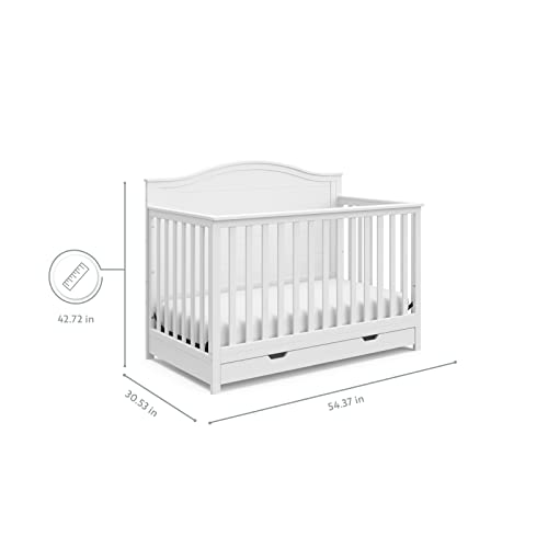 Storkcraft Moss 5-in-1 Convertible Crib with Drawer (White) – GREENGUARD Gold Certified, Crib with Drawer Combo, Includes Full-Size Nursery Storage Drawer, Converts to Toddler Bed and Full-Size Bed