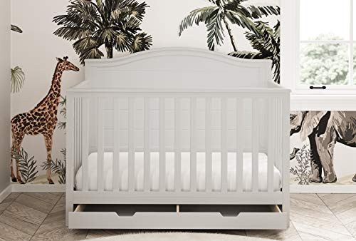 Storkcraft Moss 5-in-1 Convertible Crib with Drawer (White) – GREENGUARD Gold Certified, Crib with Drawer Combo, Includes Full-Size Nursery Storage Drawer, Converts to Toddler Bed and Full-Size Bed