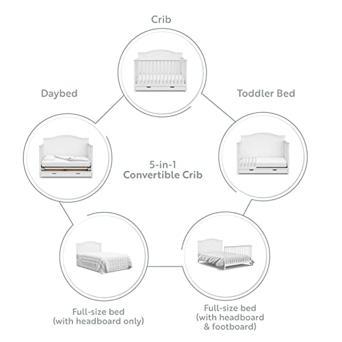 Storkcraft Moss 5-in-1 Convertible Crib with Drawer (White) – GREENGUARD Gold Certified, Crib with Drawer Combo, Includes Full-Size Nursery Storage Drawer, Converts to Toddler Bed and Full-Size Bed