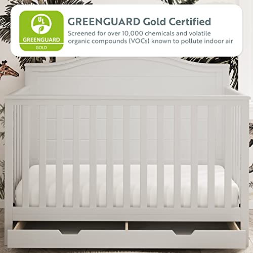 Storkcraft Moss 5-in-1 Convertible Crib with Drawer (White) – GREENGUARD Gold Certified, Crib with Drawer Combo, Includes Full-Size Nursery Storage Drawer, Converts to Toddler Bed and Full-Size Bed