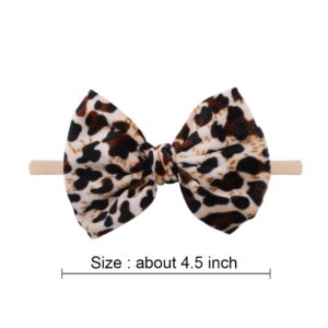 YanJie Velvet Baby Girl Bows Headband Leopard Baby Bows Newborn Handmade Baby Headbands Nylon Hairbands Hair Accessories for Infant Toddlers Kids(4.5 leopard Beige Khaki)