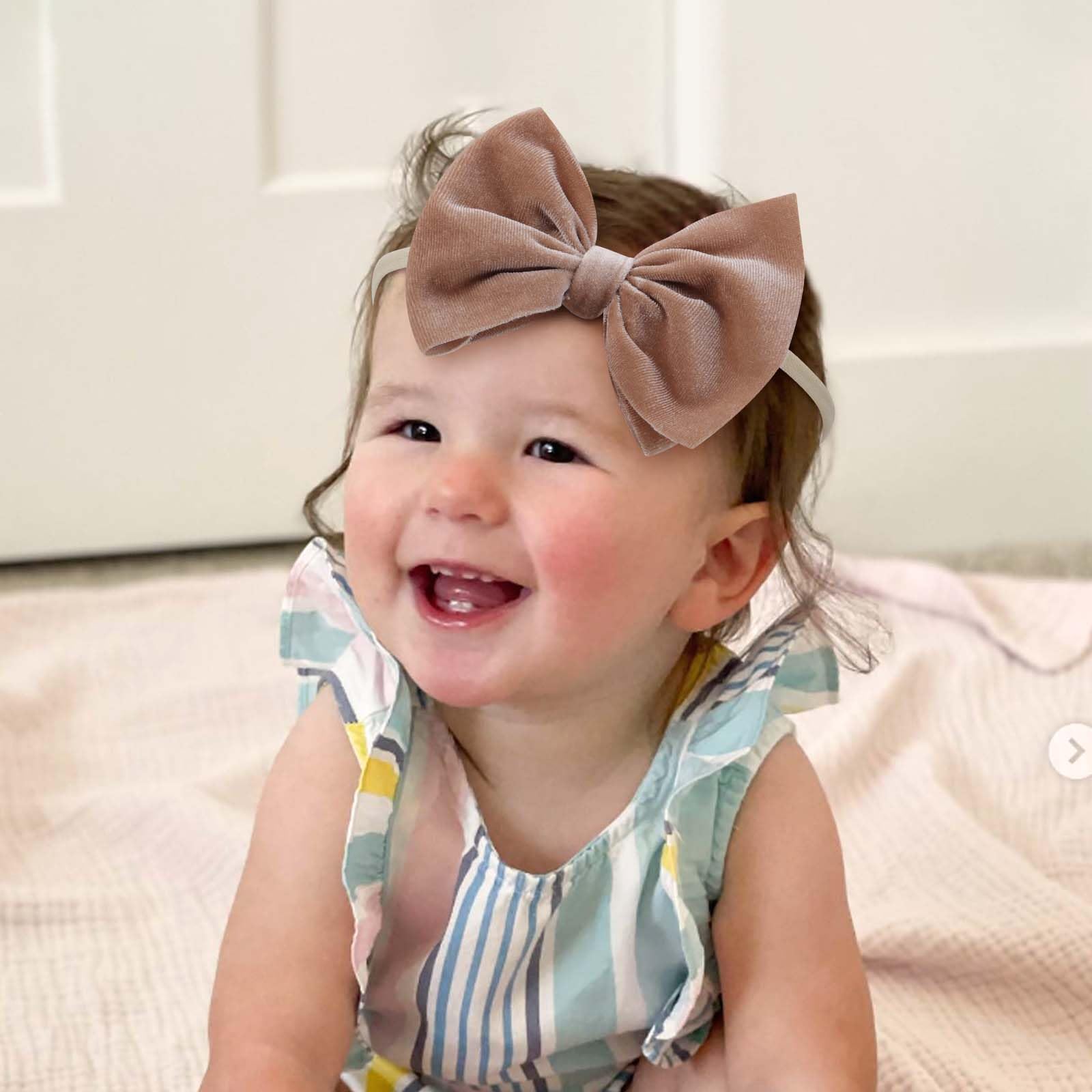 YanJie Velvet Baby Girl Bows Headband Leopard Baby Bows Newborn Handmade Baby Headbands Nylon Hairbands Hair Accessories for Infant Toddlers Kids(4.5 leopard Beige Khaki)