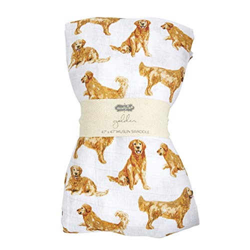 Mud Pie Golden Retriever Print Muslin Baby Swaddle Blanket, 47" x 47"