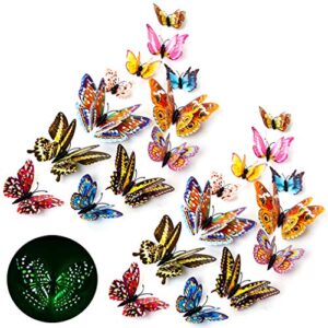 3d butterfly wall stickers decor 24 pcs luminous colorful butterfly wall decals for kids girls baby women bedroom living room wall art decor removable mural sticker butterflies wall art decorations