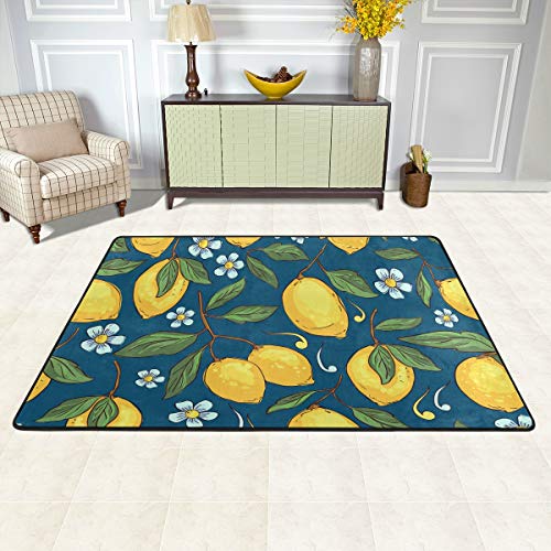 ALAZA Tropical Yellow Lemon Navy Blue Area Soft Non Slip Floor Mat Washable Carpet for Bedroom Living Room 1 Piece 4x6 Feet