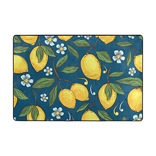 ALAZA Tropical Yellow Lemon Navy Blue Area Soft Non Slip Floor Mat Washable Carpet for Bedroom Living Room 1 Piece 4x6 Feet