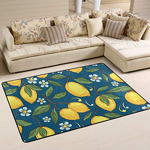 ALAZA Tropical Yellow Lemon Navy Blue Area Soft Non Slip Floor Mat Washable Carpet for Bedroom Living Room 1 Piece 4x6 Feet