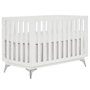 dream on me ultra modern 4-in-1 convertible crib in white, greenguard gold certified, 3 mattress height settings, fixed stationary side rails, wooden furniture