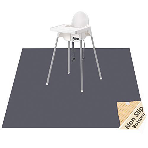 Splat Mat for Under High Chair/Arts/Crafts, WOMUMON Washable Spill Waterproof Anti-Slip Floor Protector Splash Mat, Messy and Table Cloth (Gray)