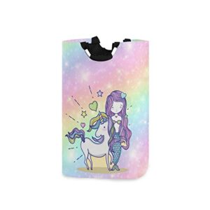 ALAZA Cute Laundry Hamper Kids Girls, Fabric Laundry Bakset Collapsible, Dirty Clothes Hamper, Rainbow Magic Unicorn Mermaid Girl