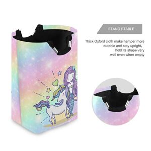 ALAZA Cute Laundry Hamper Kids Girls, Fabric Laundry Bakset Collapsible, Dirty Clothes Hamper, Rainbow Magic Unicorn Mermaid Girl