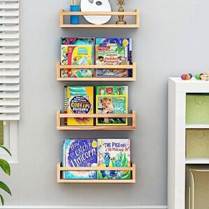 Nursery Book Shelves Set of 4，17 inch Wall Bookshelves for Kids， Perfect for Baby’s Room, Kitchen, Bedroom and Bathroom. (17S4)