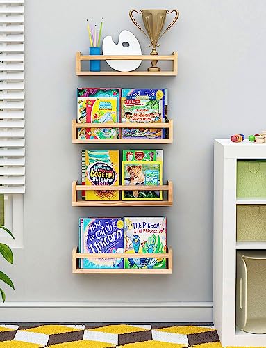 Nursery Book Shelves Set of 4，17 inch Wall Bookshelves for Kids， Perfect for Baby’s Room, Kitchen, Bedroom and Bathroom. (17S4)