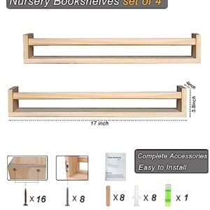 Nursery Book Shelves Set of 4，17 inch Wall Bookshelves for Kids， Perfect for Baby’s Room, Kitchen, Bedroom and Bathroom. (17S4)