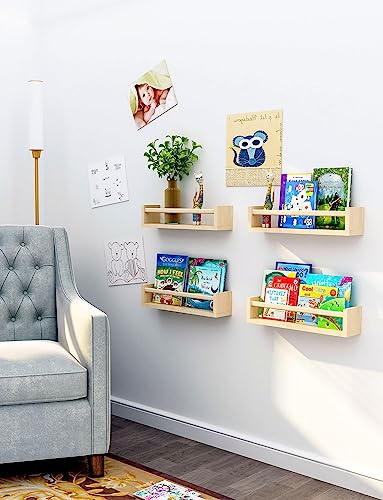 Nursery Book Shelves Set of 4，17 inch Wall Bookshelves for Kids， Perfect for Baby’s Room, Kitchen, Bedroom and Bathroom. (17S4)