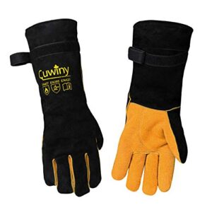cuwiny welding gloves, 1112°f heat/fire resistant/leather forge gloves, with kevlar stitching string, 16 inches extra long sleeve and fireproof hook and loop tape,fit for mig/tig