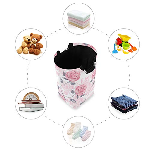 Blueangle Large Pink Roses Laundry Basket Blanket Basket Baby Laundry Hamper Toy Storage Bin 22.7" x 12.6"x11"