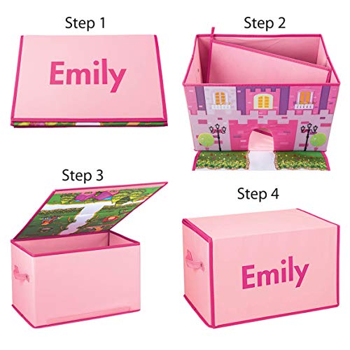 Fox Valley Traders Personalized Foldover Toy Box with Play Mat, Pink Castle