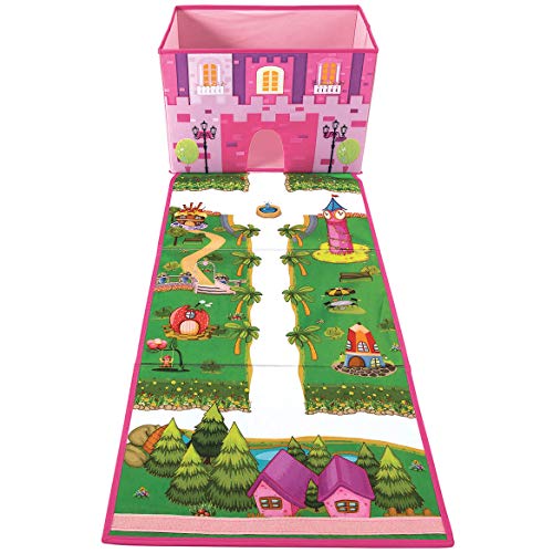 Fox Valley Traders Personalized Foldover Toy Box with Play Mat, Pink Castle