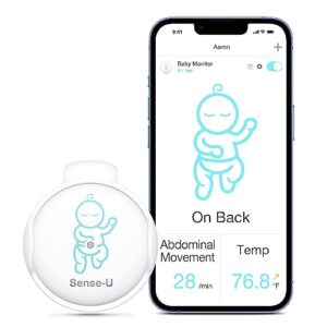 sense-u smart baby abdominal movement monitor - tracks baby's abdominal movement, temperature, rollover with instant audio alerts on smartphones (green)