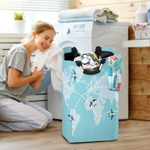 CiCily Laundry Hamper Bucket Foldable Storage Bin World Map Airplanes for Home Organizer Nursery Storage Baby Hamper Kids Room