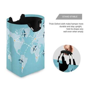 CiCily Laundry Hamper Bucket Foldable Storage Bin World Map Airplanes for Home Organizer Nursery Storage Baby Hamper Kids Room