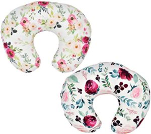little jump 2 pack floral nursing pillow cover slipcover for breastfeeding pillows, soft and stretchy safely breastfeeding pillow cover for girl (floral)