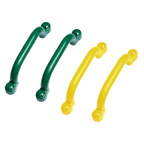 Playground Outdoor Swingset Safety Handle Accessories 4 Pack Color Combo Set – Set of 2 Green & 2 Yellow Grab Handle Safety Bars Equipment for Kids Jungle Gym, Tree House, Monkey Bars, and More