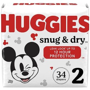 huggies snug & dry baby diapers, size 2 (12-18 lbs), 34 ct
