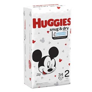 Huggies Snug & Dry Baby Diapers, Size 2 (12-18 lbs), 34 Ct